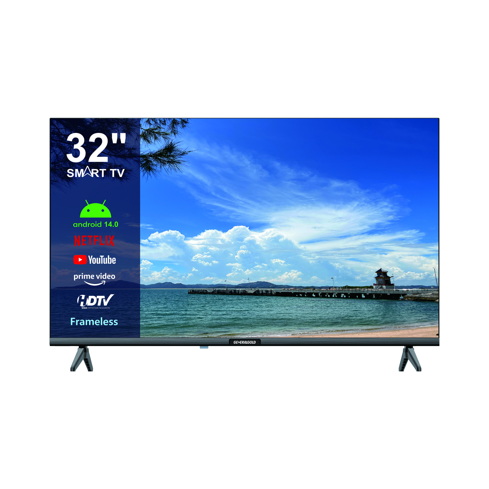 32GS9000 (2) Generalgold 32" DLED HD Frameless TV,Android 14,Wifi (2.4G) 32GS9000 - Image 1