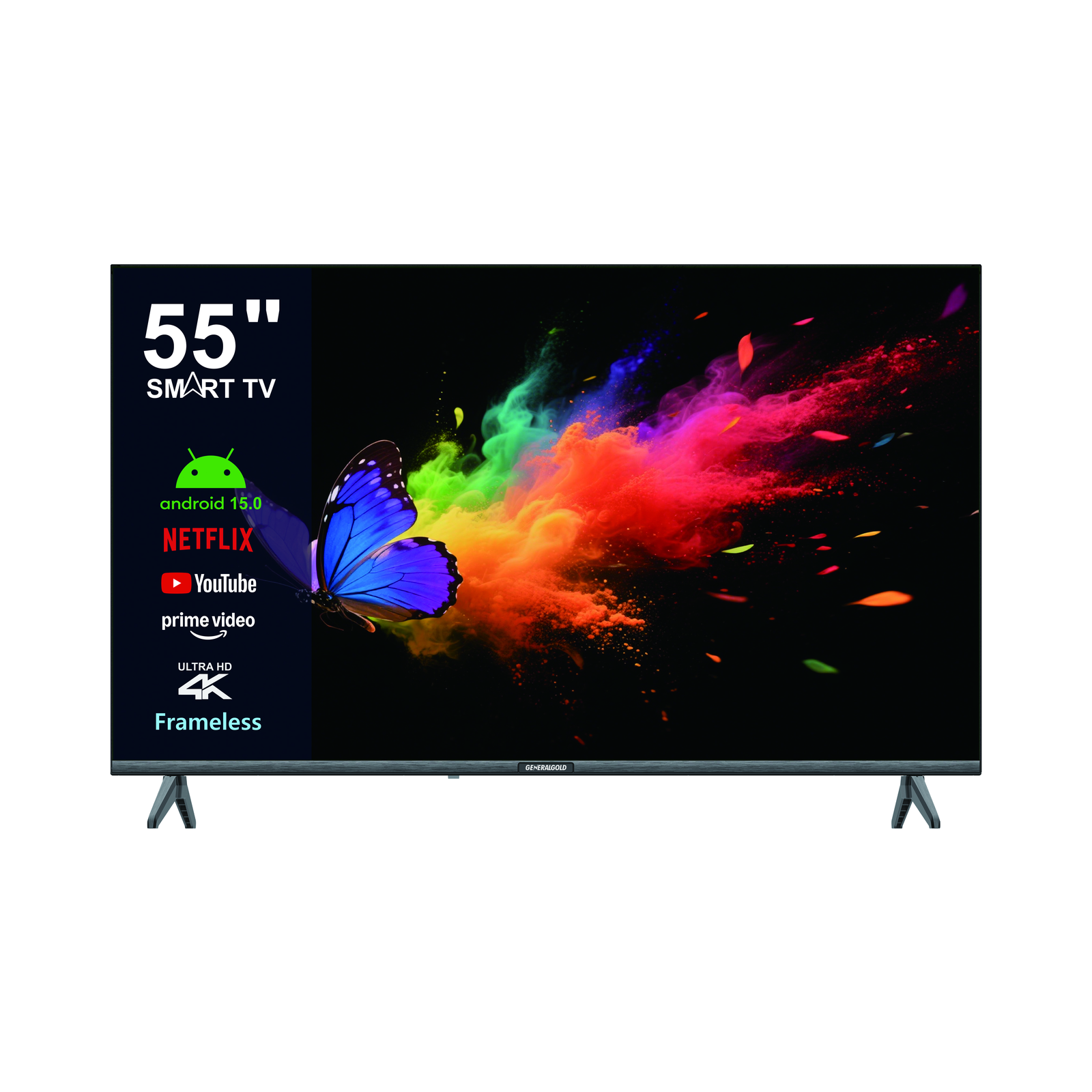 55GS8000 (2) Generalgold 55" DLED UHD Frameless TV with DVB-C/T/T2/S2 Tuner,Android 15,Wifi(2.4G),Bluetooth 55GS8000 - Image 1