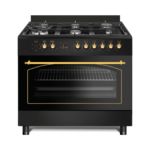 Generalgold 90cm Matt Black Body Freestanding Gas Cooker, Pool Burners (Includes Double 5 kW Wok Burner), Analog Timer GG9S60GF-CSARB