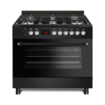 Generalgold 90cm Matt Black Body Freestanding Gas Cooker, Pool Burners (Includes Double 5 kW Wok Burner), Digital Timer GG9S60GF-CSDBL